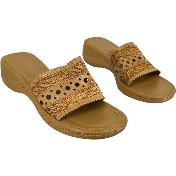 Vintage 90s y2k Women's Tan Bandolino Platform Wedge Chunky Slip On Sandals 9.5M - Picture 1 of 9